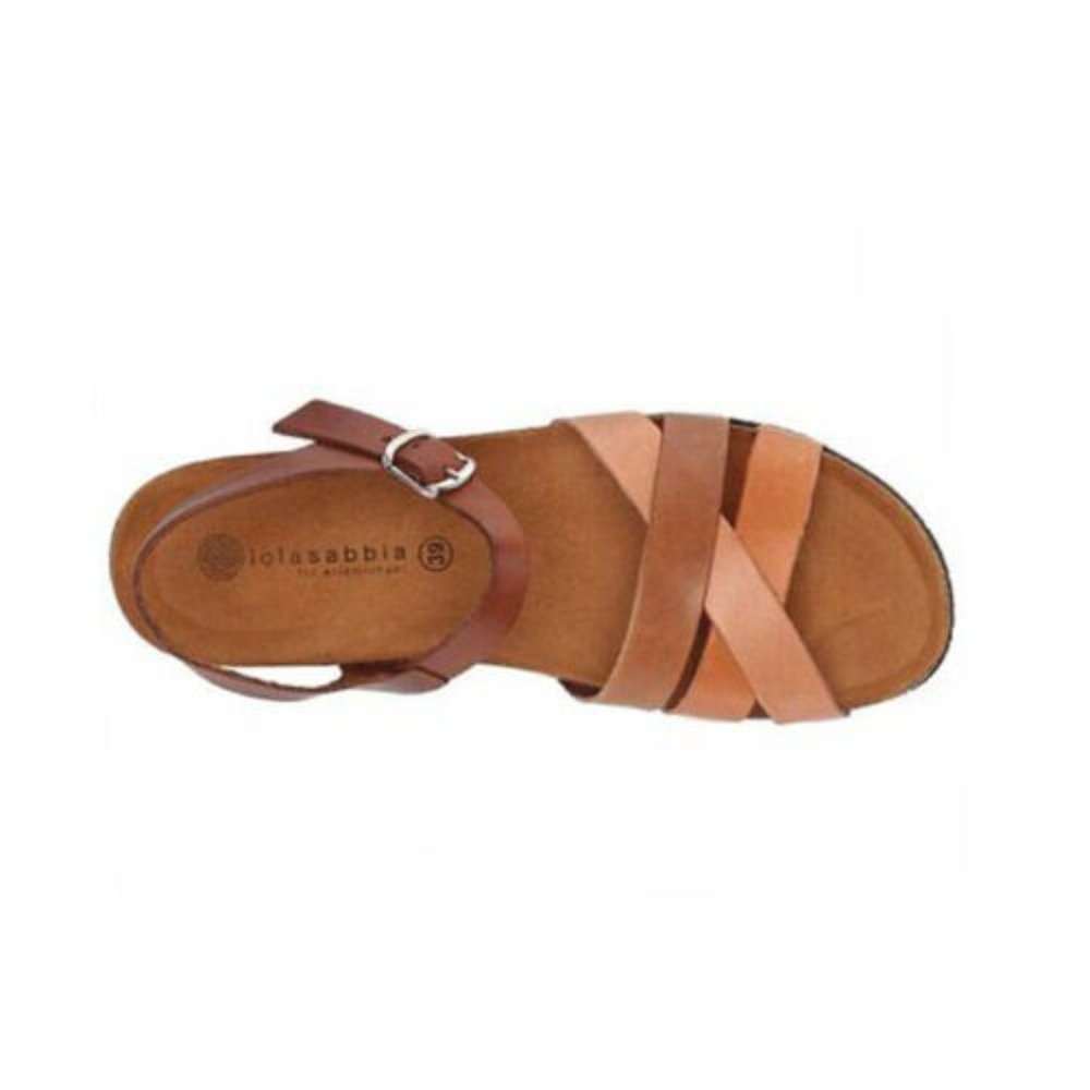 NEW Eric Michael Women Erin Tan Combo Crisscross Sandal Cork Buckle Ankle Strap - Picture 6 of 7